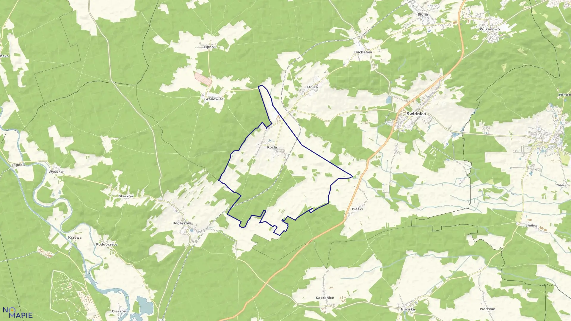 Mapa obrębu Koźla w gminie Świdnica